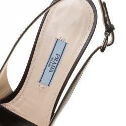 Pre Owned Prada Black Leather Pointed Toe Slingback Loafer Sandals Size 35.5