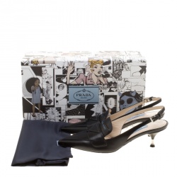 Pre Owned Prada Black Leather Pointed Toe Slingback Loafer Sandals Size 35.5