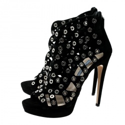 Pre Owned Prada Black Suede Eyelet Detail Platform Cage Booties Size 38