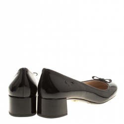 Pre Owned Prada Black Patent Leather Bow Block Heel Pumps Size 38