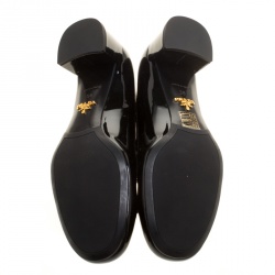 Pre Owned Prada Black Patent Leather Bow Block Heel Pumps Size 38