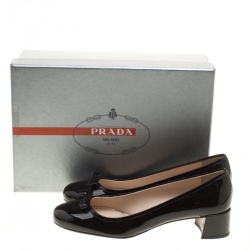 Pre Owned Prada Black Patent Leather Bow Block Heel Pumps Size 38