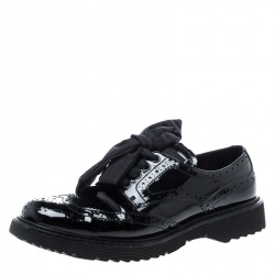Pre Owned Prada Black Patent Leather Brogue Platform Sneakers Size 37.5