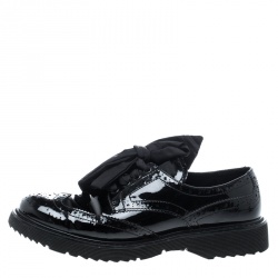 Pre Owned Prada Black Patent Leather Brogue Platform Sneakers Size 37.5