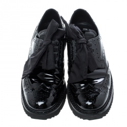 Pre Owned Prada Black Patent Leather Brogue Platform Sneakers Size 37.5