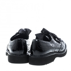 Pre Owned Prada Black Patent Leather Brogue Platform Sneakers Size 37.5