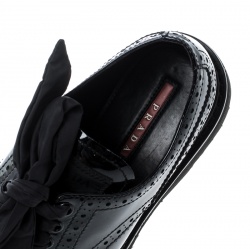 Pre Owned Prada Black Patent Leather Brogue Platform Sneakers Size 37.5