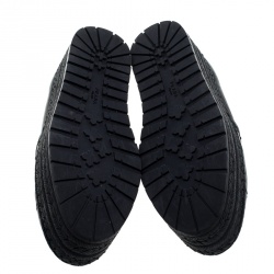 Pre Owned Prada Black Leather Stitch Detail Espadrilles Size 37.5