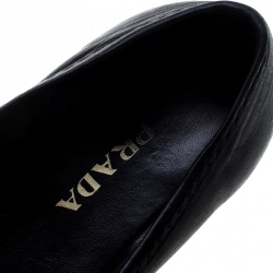 Pre Owned Prada Black Leather Stitch Detail Espadrilles Size 37.5