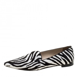 Pre Owned Prada Zebra Print Calf Hair Smoking Slippers Size 41