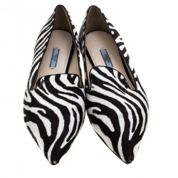 Pre Owned Prada Zebra Print Calf Hair Smoking Slippers Size 41
