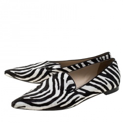 Pre Owned Prada Zebra Print Calf Hair Smoking Slippers Size 41
