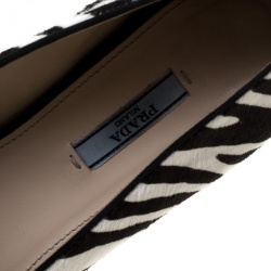 Pre Owned Prada Zebra Print Calf Hair Smoking Slippers Size 41