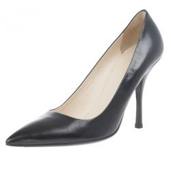 Pre Owned Prada Black Leather Pointed Toe Pumps Size 39.5