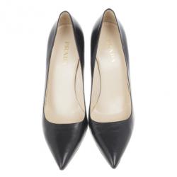Pre Owned Prada Black Leather Pointed Toe Pumps Size 39.5
