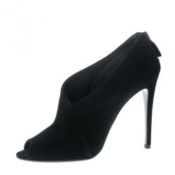 Pre Owned Prada Black Suede Peep Toe Ankle Boots Size 38.5