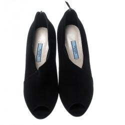 Pre Owned Prada Black Suede Peep Toe Ankle Boots Size 38.5