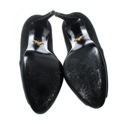 Pre Owned Prada Black Suede Peep Toe Ankle Boots Size 38.5