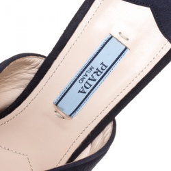 Pre Owned Prada Navy Blue Suede Bow Embellished Peep Toe Mules Size 37