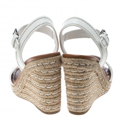 Pre Owned Prada White Leather Flaviana Open Toe Ankle Strap Wedge Sandals Size 38