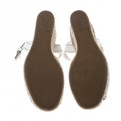 Pre Owned Prada White Leather Flaviana Open Toe Ankle Strap Wedge Sandals Size 38