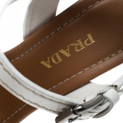 Pre Owned Prada White Leather Flaviana Open Toe Ankle Strap Wedge Sandals Size 38
