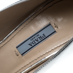 Pre Owned Prada Silver Leather Peep Toe Platform Pumps Size 40