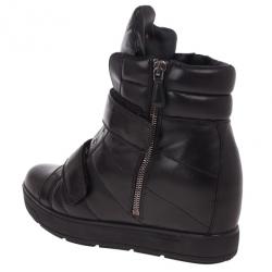 Pre Owned Prada Sport Black Leather High Top Wedge Sneakers Size 38