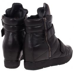 Pre Owned Prada Sport Black Leather High Top Wedge Sneakers Size 38