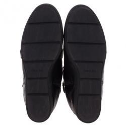 Pre Owned Prada Sport Black Leather High Top Wedge Sneakers Size 38