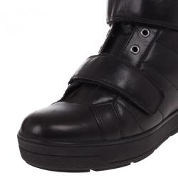 Pre Owned Prada Sport Black Leather High Top Wedge Sneakers Size 38