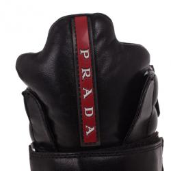 Pre Owned Prada Sport Black Leather High Top Wedge Sneakers Size 38
