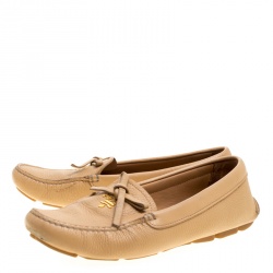Pre Owned Prada Beige Leather Bow Loafers Size 36