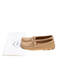 Pre Owned Prada Beige Leather Bow Loafers Size 36