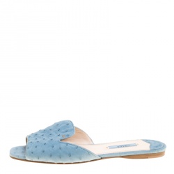 Pre Owned Prada Powder Blue Ostrich Leather Flat Slides Size 38