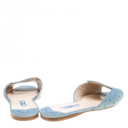 Pre Owned Prada Powder Blue Ostrich Leather Flat Slides Size 38