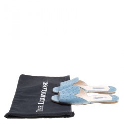 Pre Owned Prada Powder Blue Ostrich Leather Flat Slides Size 38