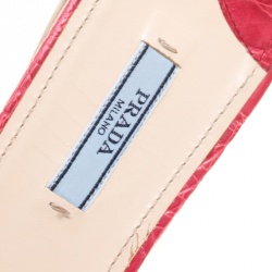 Prada Red Croc Embossed Leather Crystal Embellished Flat Slides Size 38	