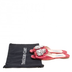 Prada Red Croc Embossed Leather Crystal Embellished Flat Slides Size 38	