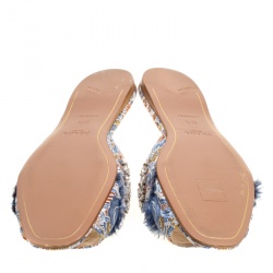 Prada Special Edition Multicolor Brocade Fabric Crystal Embellished Peep Toe Flat Slides Size 37.5