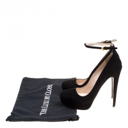 Pre Owned Prada Black Suede Ankle Strap Platform Pumps Size 38