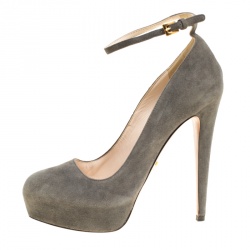 Pre Owned Prada Grey Suede Ankle Strap Platform Pumps Size 37