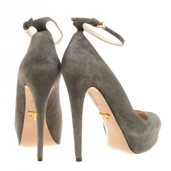 Pre Owned Prada Grey Suede Ankle Strap Platform Pumps Size 37