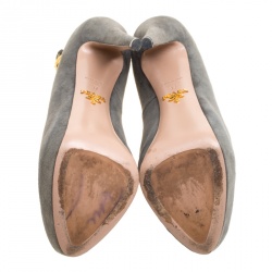 Pre Owned Prada Grey Suede Ankle Strap Platform Pumps Size 37