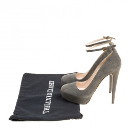 Pre Owned Prada Grey Suede Ankle Strap Platform Pumps Size 37