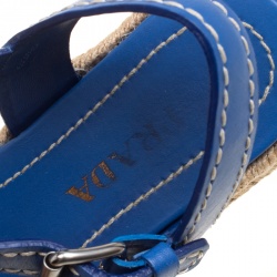 Pre Owned Prada Blue Leather Peep Toe Ankle Strap Espadrille Platform Sandals Size 39