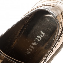Prada Metallic Gold Brogue Leather Wave Wingtip Espadrille Platform Derby Sneakers Size 38