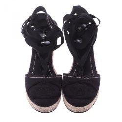 Pre Owned Prada Navy Blue Canvas Espadrilles Wedge Sandals Size 37