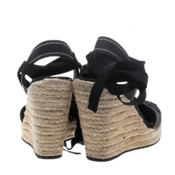 Pre Owned Prada Navy Blue Canvas Espadrilles Wedge Sandals Size 37