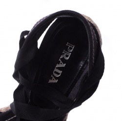 Pre Owned Prada Navy Blue Canvas Espadrilles Wedge Sandals Size 37